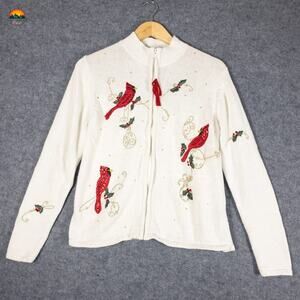 Tiara International Christmas Collection Full-Zip Sweater White Women's Medium